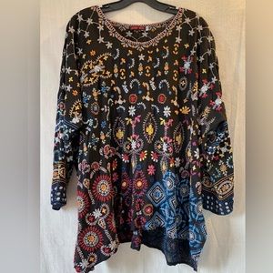 Johnny Was Tunic Heavy Embroidery Burgundy multi Size Medium
